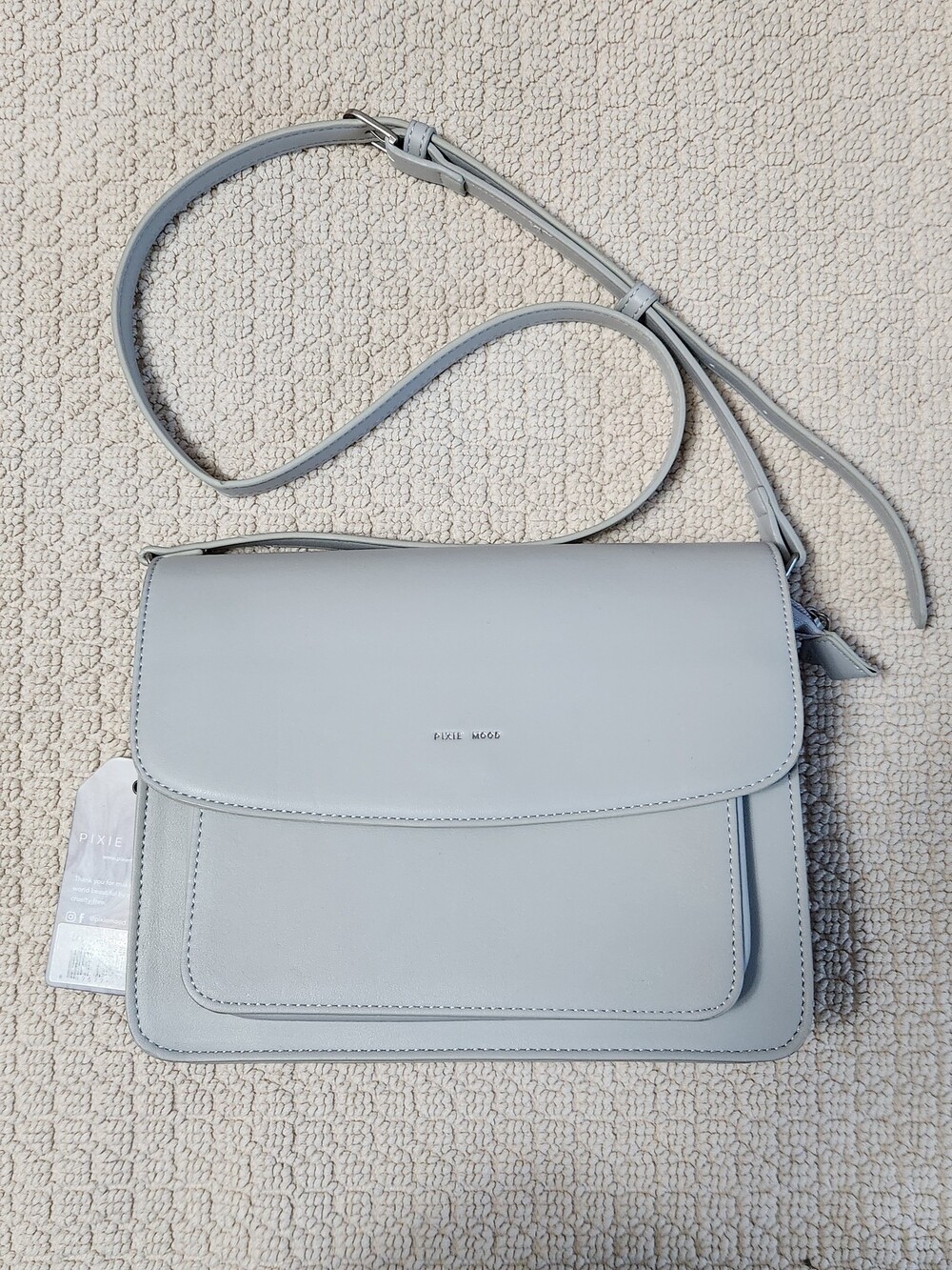 Pixie Mood Zoe Crossbody Bag Light Grey Vegan Leather Adjustable Strap